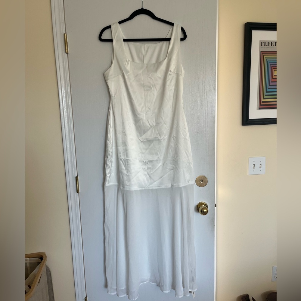 Commense White Maxi Dress with Sheer Skirt